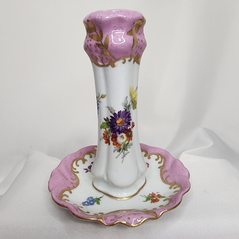 Victorian HatPin Holder Antique Paris Royal Peint ala Main Pink Floral Porcelain